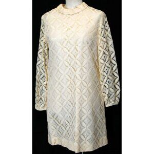 Vtg 60s Vicky Vaughn White Dress Sz 15 Juniors Long Sleeve Lace Zip Snap Closure